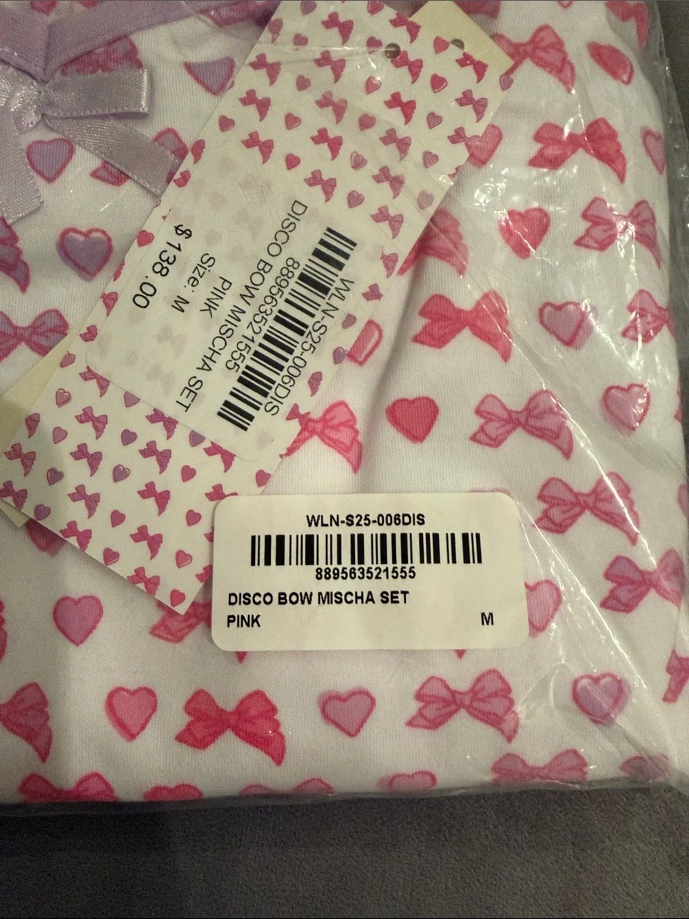 NWT Roller Rabbit Pink and Purple Bow & Heart Pajama Set - Mischa set sz M